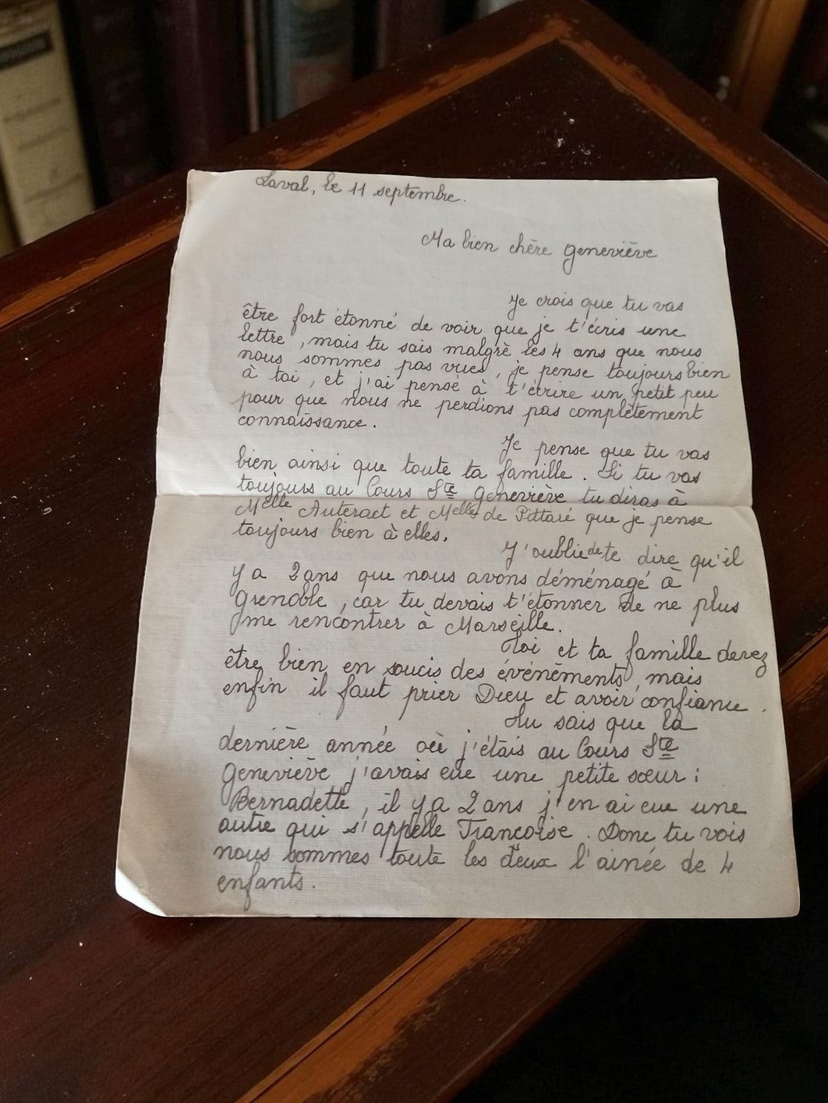 Lettre manuscrite ancienne Laval 1944 Seconde Guerre mondiale à Geneviève WW2
