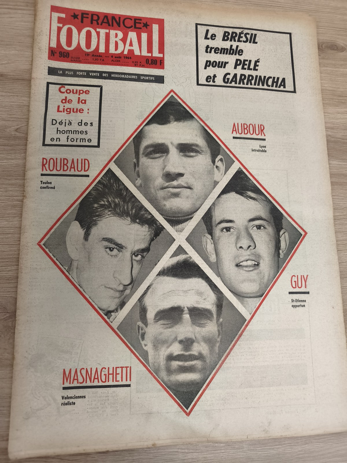 Ancien journal France Football 1964 vintage, OM, collectors, Pelé Garrincha