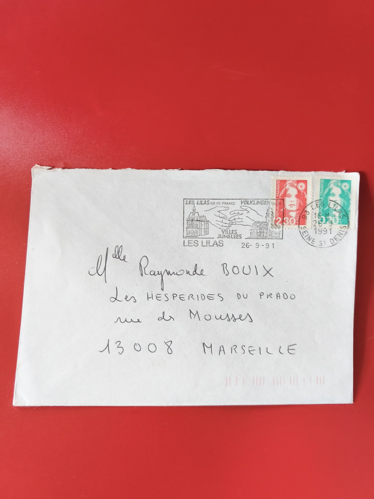 Enveloppe philatélie affranchie timbres Marianne 1991 Les Lilas Marseille