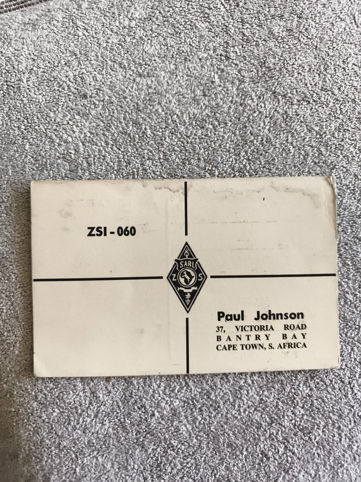 Carte radio QSL ancienne SARL ZS1-060 Afrique du Sud Paul Johnson vintage