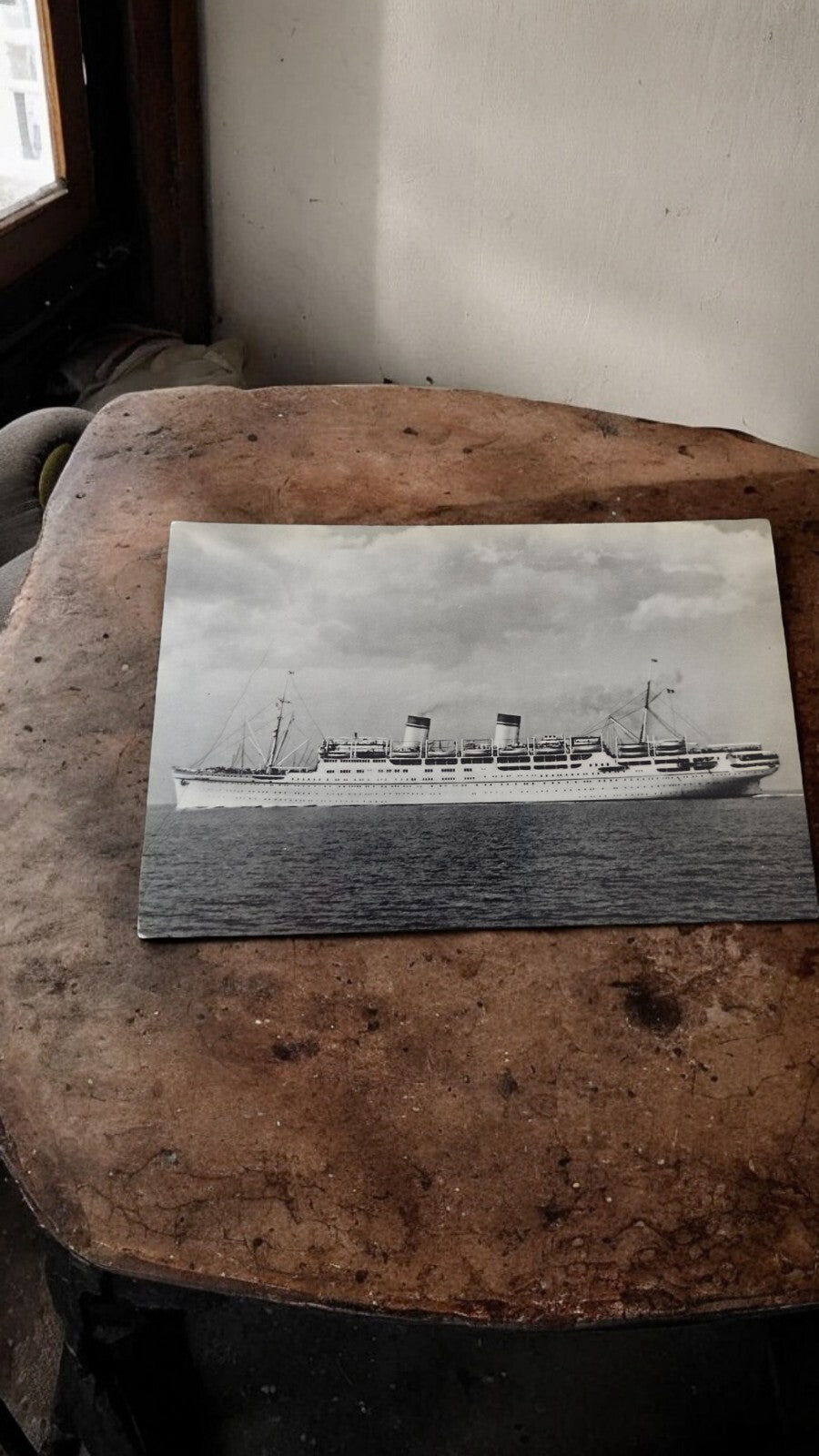 Carte Postale Ancienne Paquebot Noir et Blanc Vintage Navire Collection