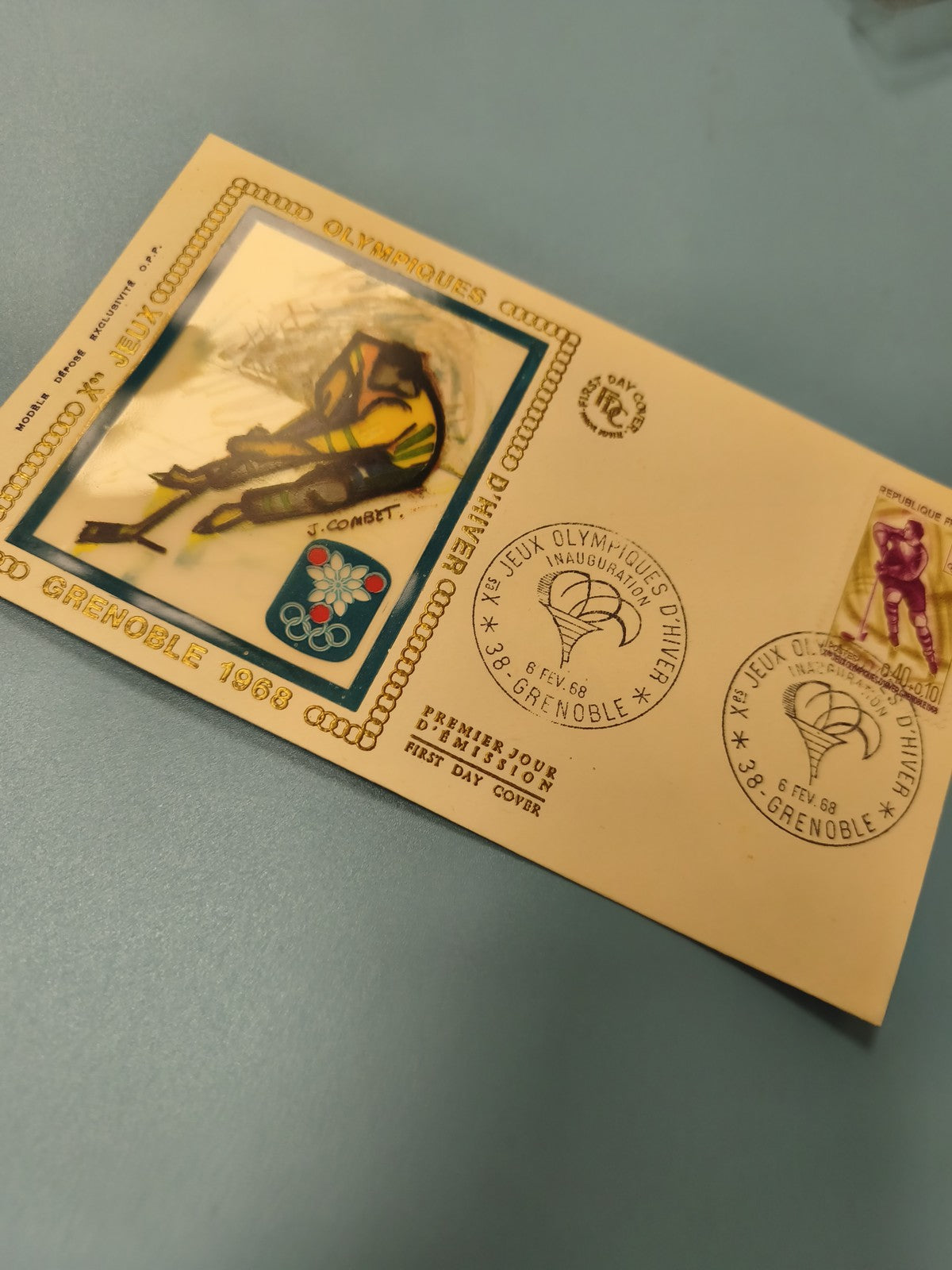 Enveloppe FDC Jeux Olympiques Grenoble 1968 timbre premier jour illustration ski