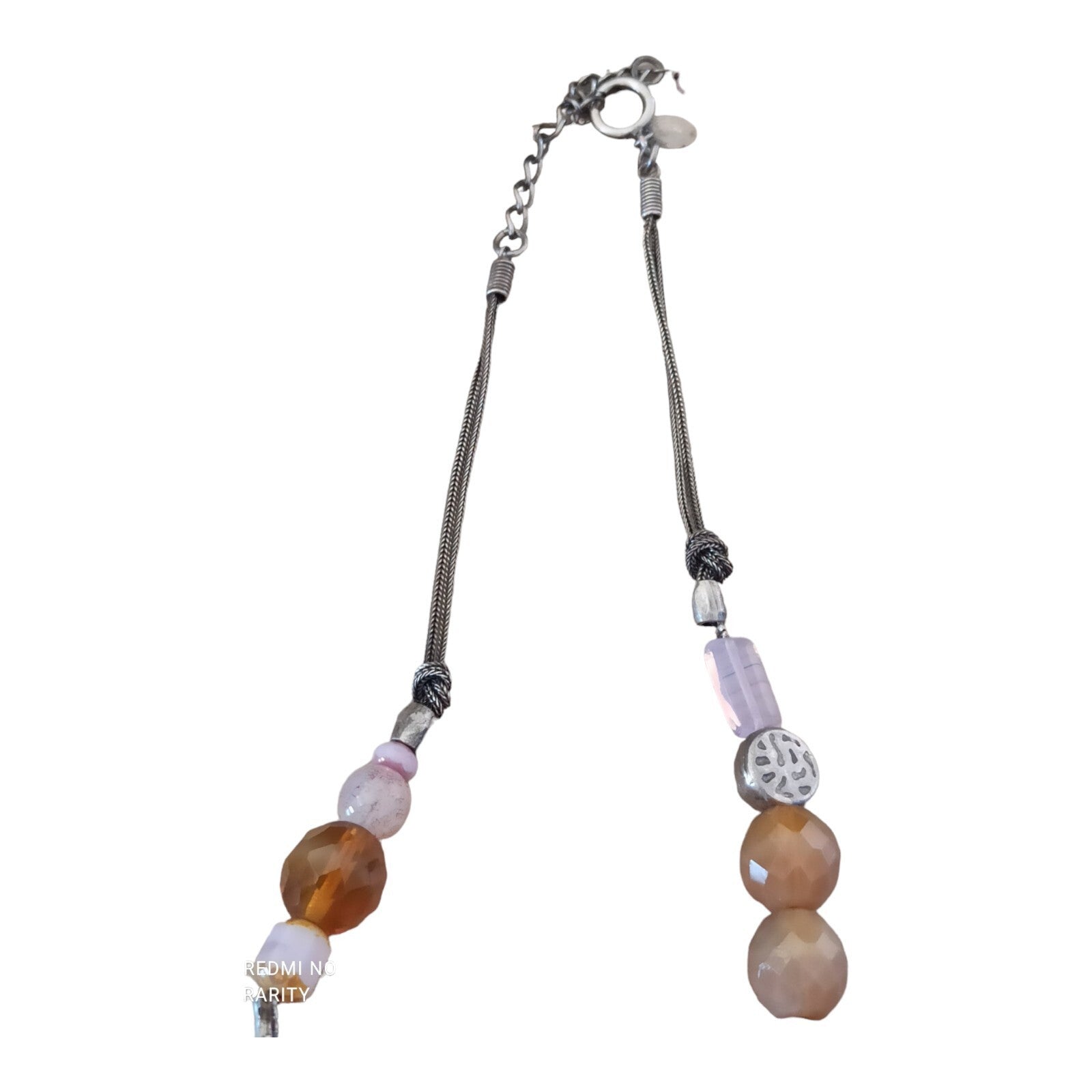 Collier Vintage Oriental Marocain, Perles Ambrées et Pendentifs Argentés, Unique