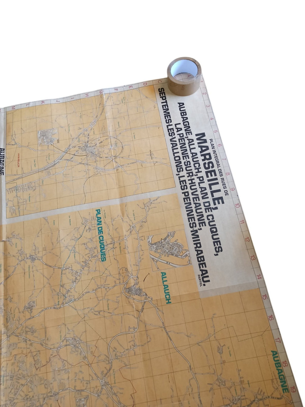 Carte routière vintage Marseille plan XL pliée ancien plan urbain rétro