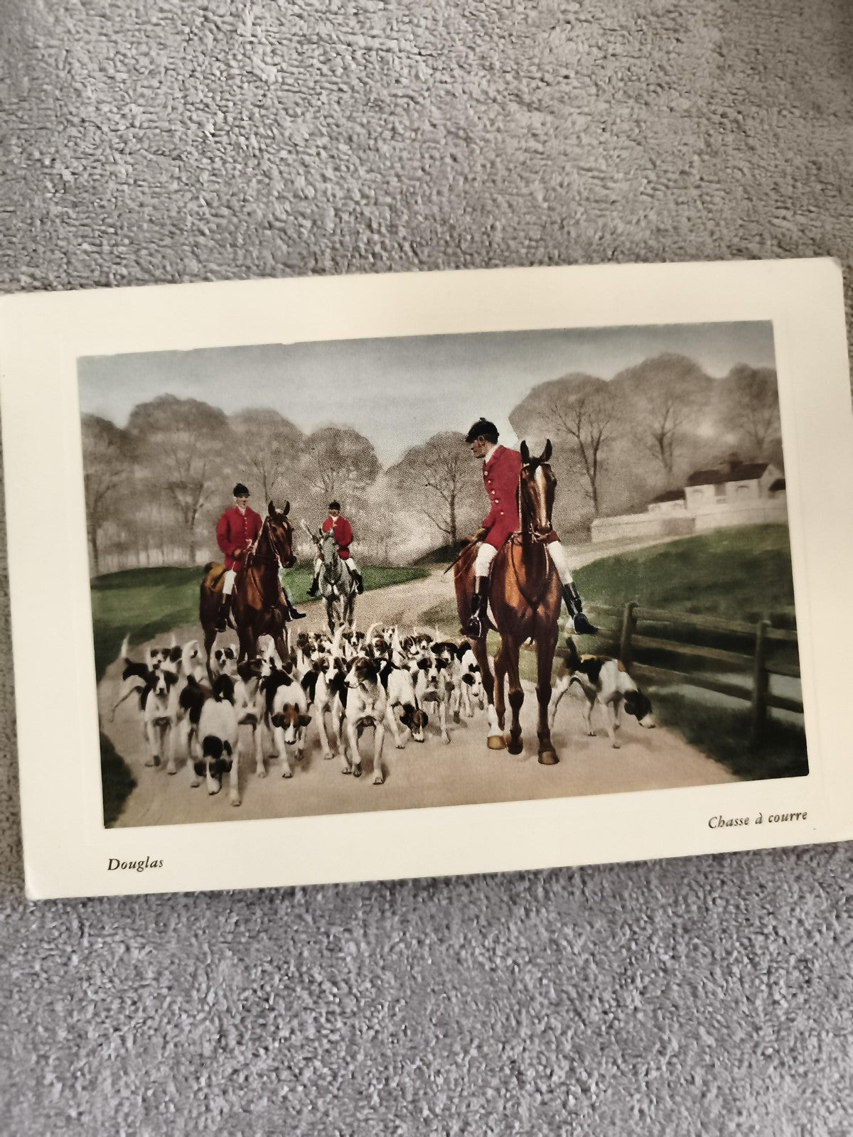 Carte postale Chasse à courre Douglas scène équestre chiens chevaux
