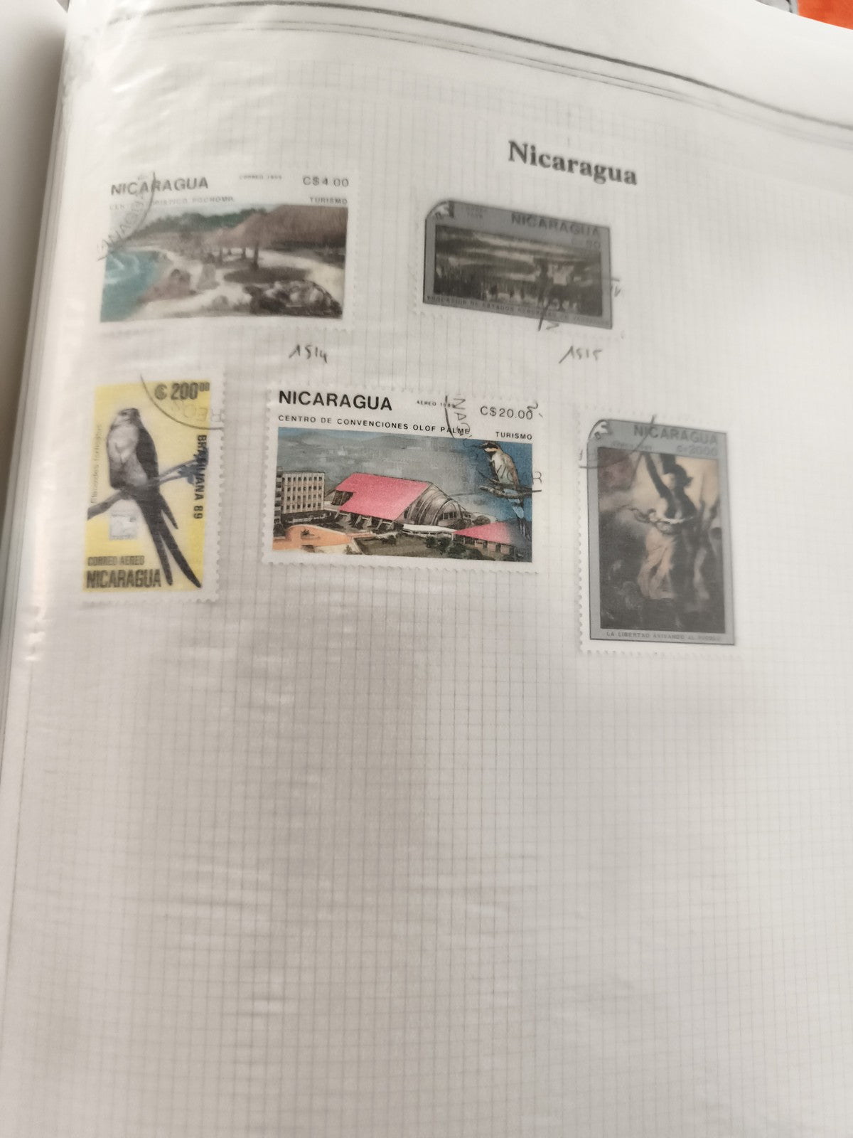 Timbres anciens Nicaragua x5 paysages oiseaux tourisme oblitérés philatélie