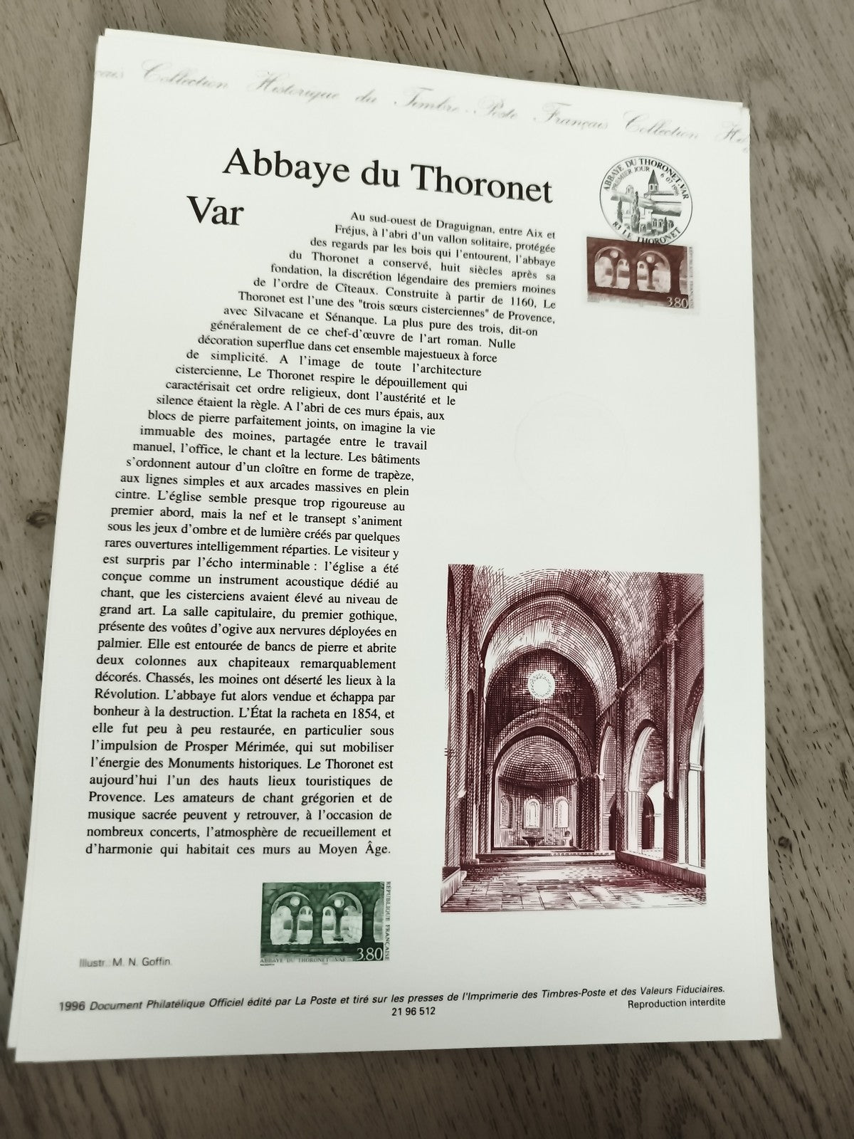 Document philatélique Abbaye du Thoronet Var timbres oblitérés La Poste 1996