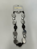 Collier vintage Bleu Turquoise perles ovales noir argenté bijou fantaisie
