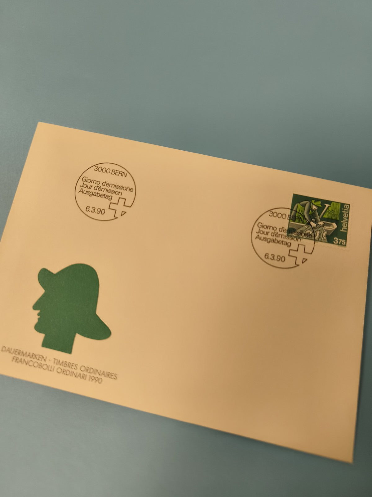 Ancienne enveloppe philatélie 1990 Suisse timbre 375c oblitérée collection