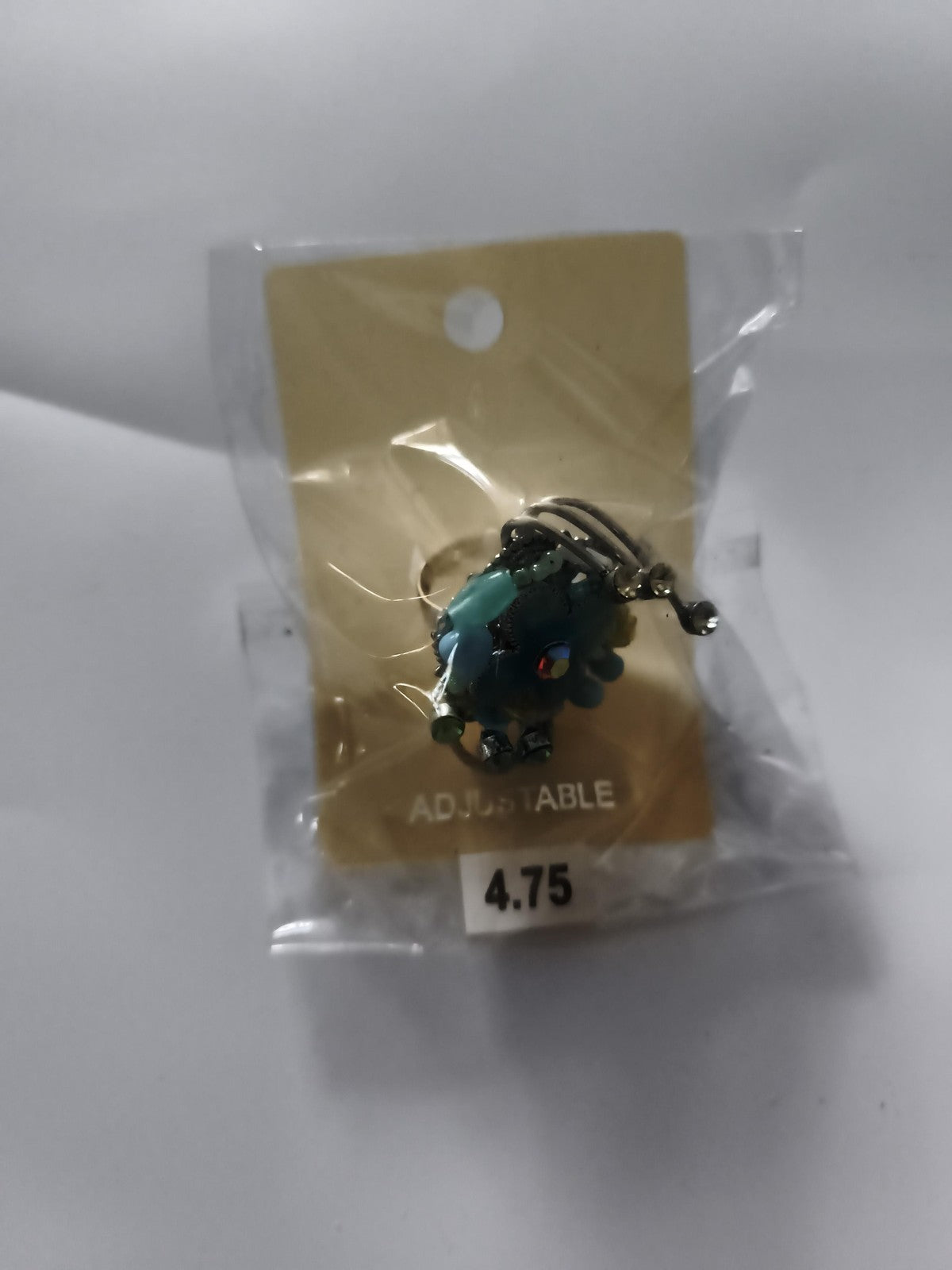 Bague fantaisie vintage réglable bleu motif perle cabochon deadstock magasin