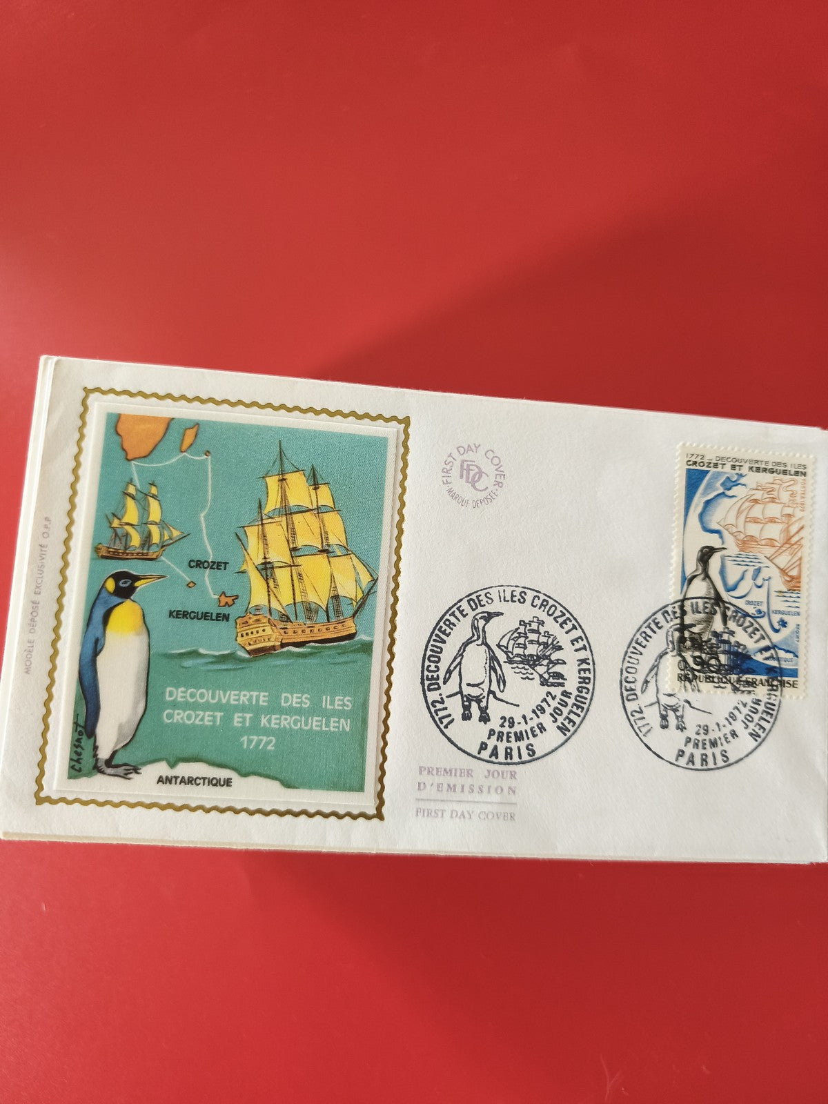 Enveloppe philatélie Premier Jour Crozet Kerguelen 1972 timbre pingouin voilier