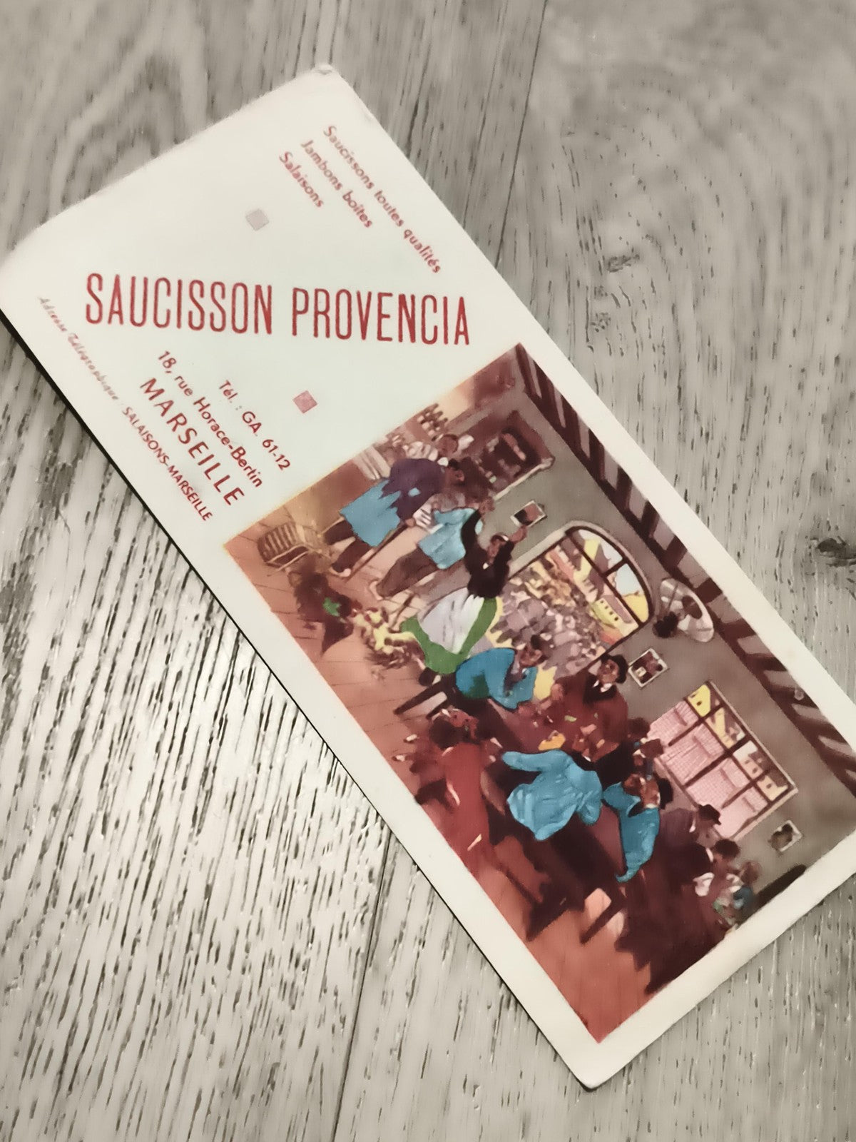 Ancienne publicité Saucisson Provencia Marseille carte illustrée rétro