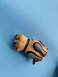 Petite sculpture animale vintage en pierre signée Vicman Mexico, objet ancien dé