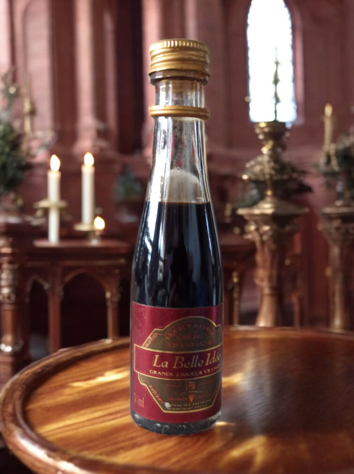 Mignonnette liqueur ancienne La Belle Idée, bouteille vintage, capsule or