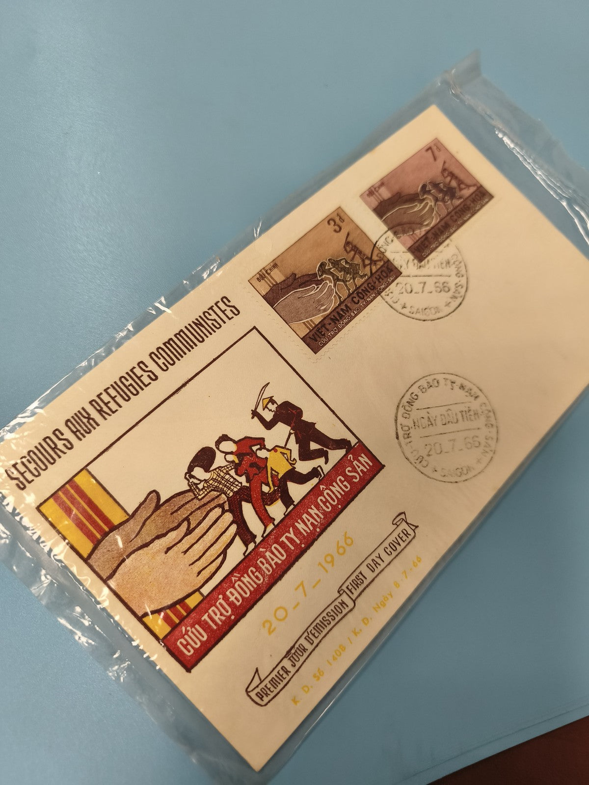 Ancienne enveloppe FDC Vietnam 1966 Secours réfugiés, timbres illustrés