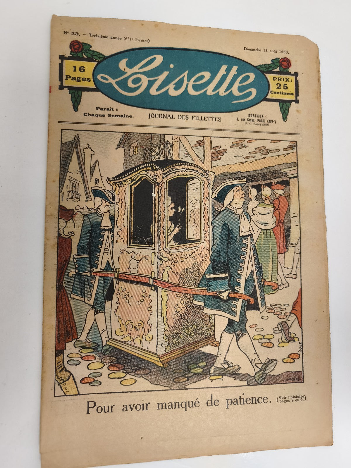 Journal ancien Lisette 1933, 16 pages, couverture illustrée, vintage fillettes