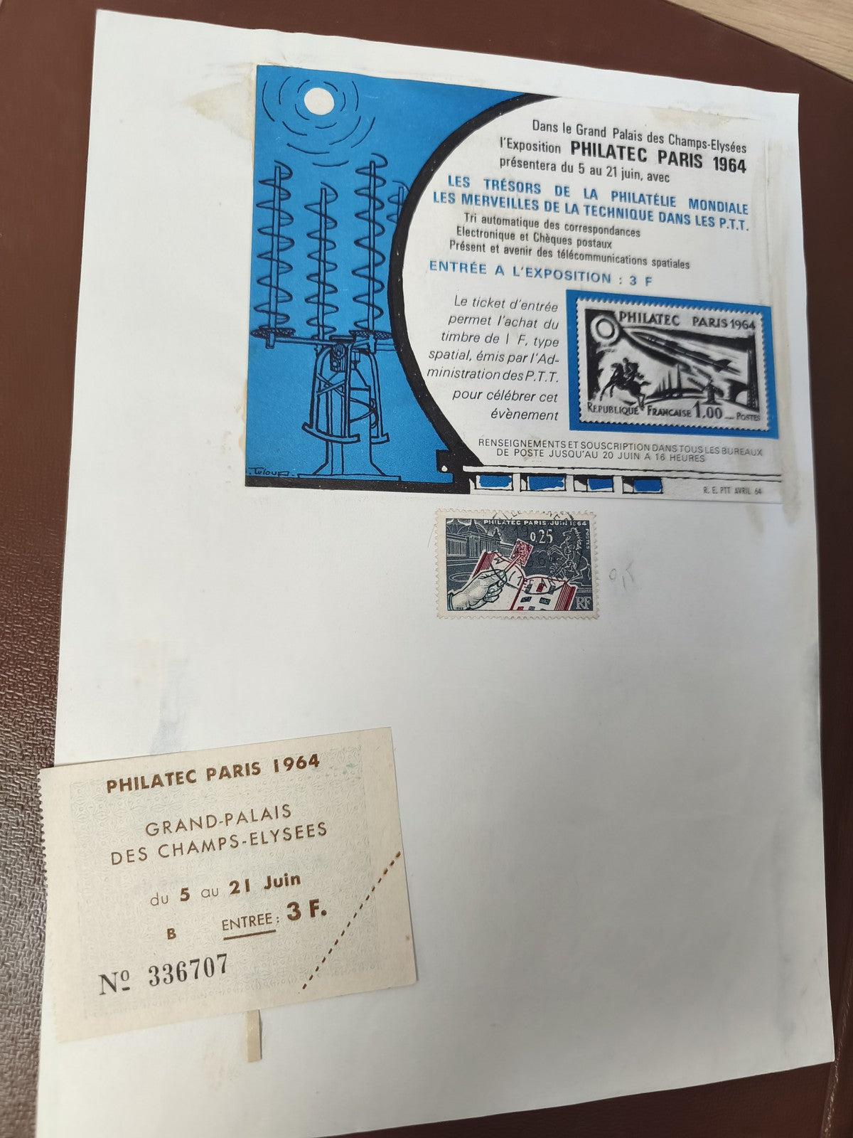 Ancienne enveloppe philatélie Philatec Paris 1964 avec ticket et timbre