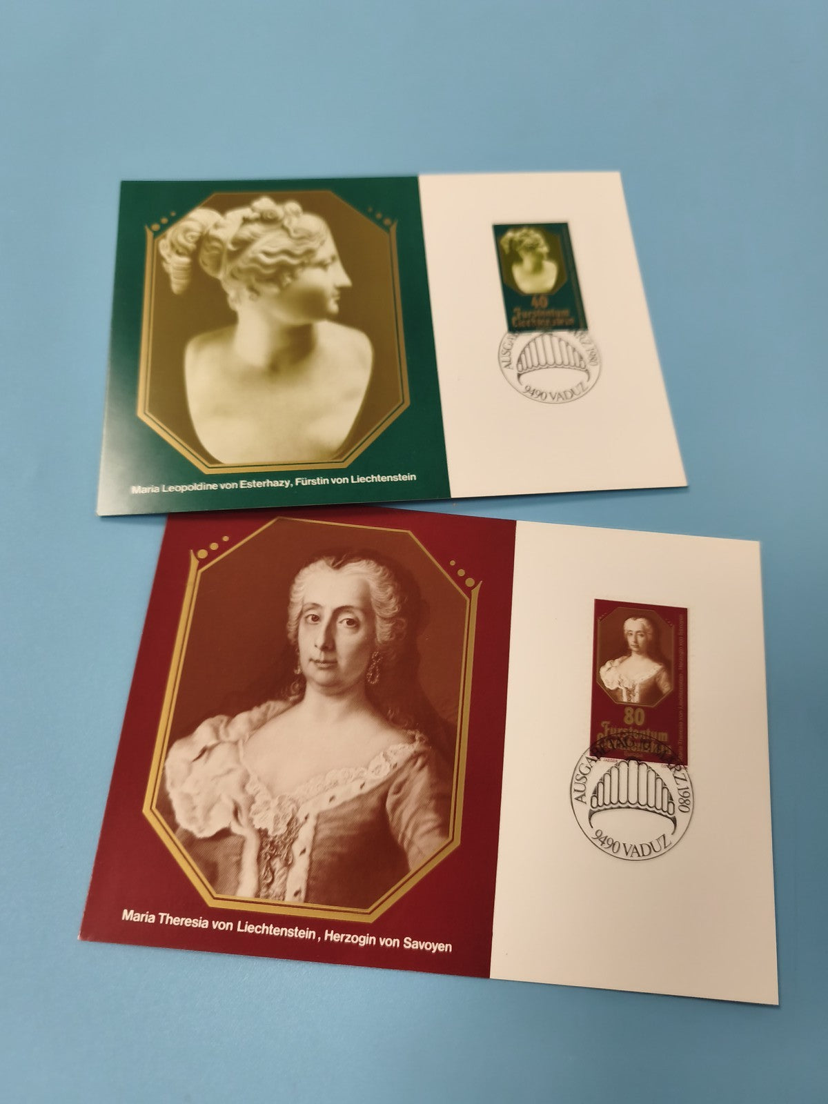 Lot cartes postales philatélie portraits femmes Liechtenstein timbres oblitérés