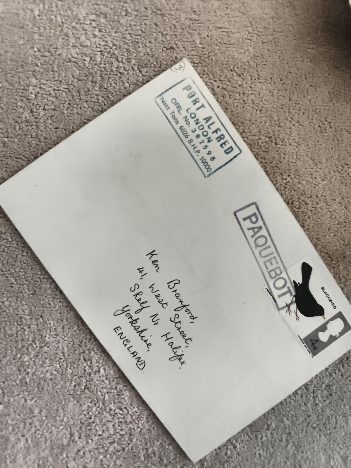 Lettre Paquebot Port Alfred tampon Londres timbre 4d Angleterre Philatélie