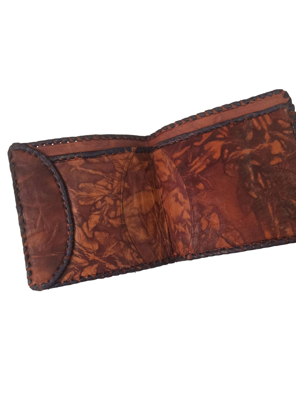 Portefeuille ancien cuir véritable, vintage, motif géométrique, accessoire rétro