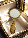 Miroir de poche vintage doré, style baroque rétro, accessoire élégant femme