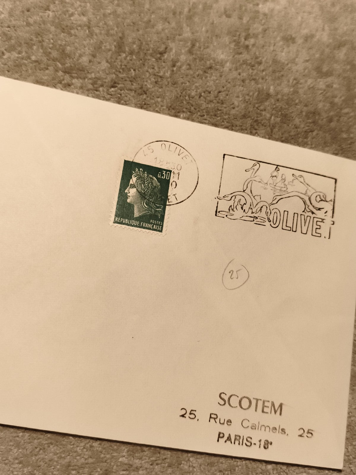 Lettre affranchie Marianne 0,30F SCOTEM Paris cachet 1970 philatélie (Ref 27)