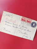 Enveloppe philatélie Air Mail USA 6¢ oblitérée, expédiée vers France Toulon