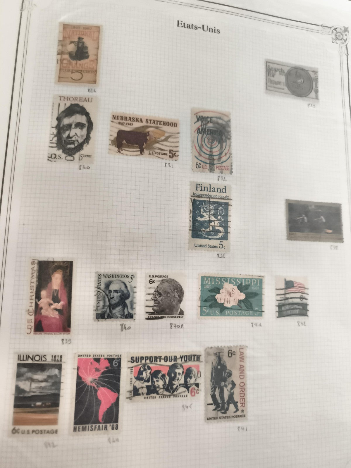 Timbres anciens États-Unis US oblitérés années 60-70 lot thématique philatélie