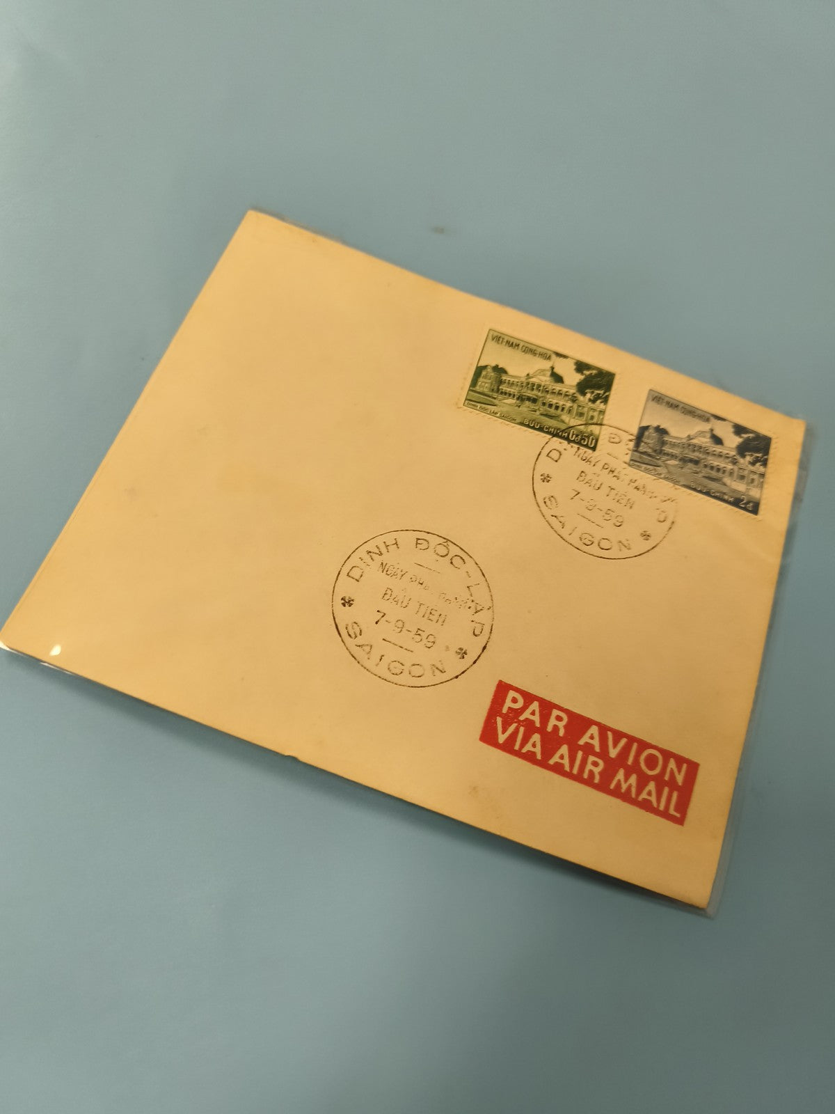 Ancienne enveloppe timbrée oblitérée Vietnam 1959, Par Avion, philatélie