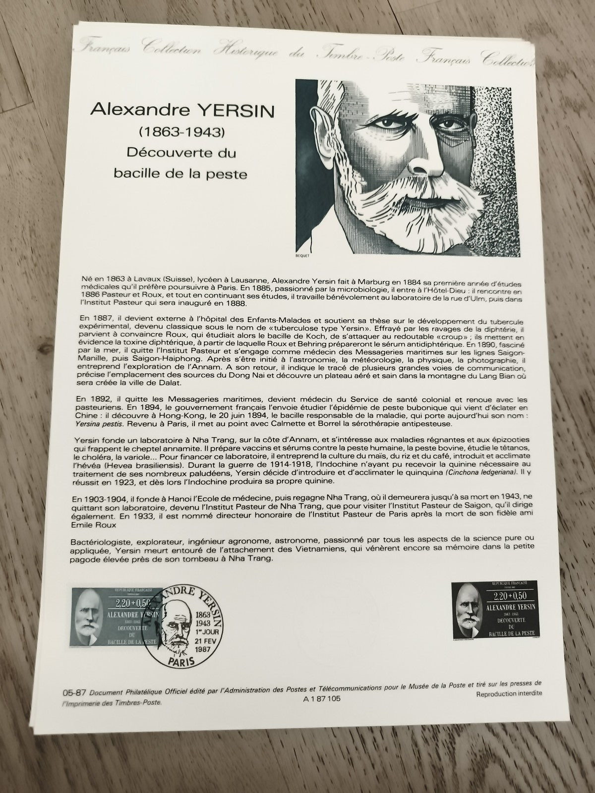 Carte philatélique Alexandre Yersin bacille de la peste timbre Paris