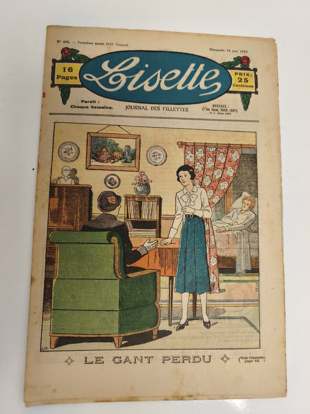 Ancien journal Lisette 1933, Journal des fillettes, couverture illustrée vintage
