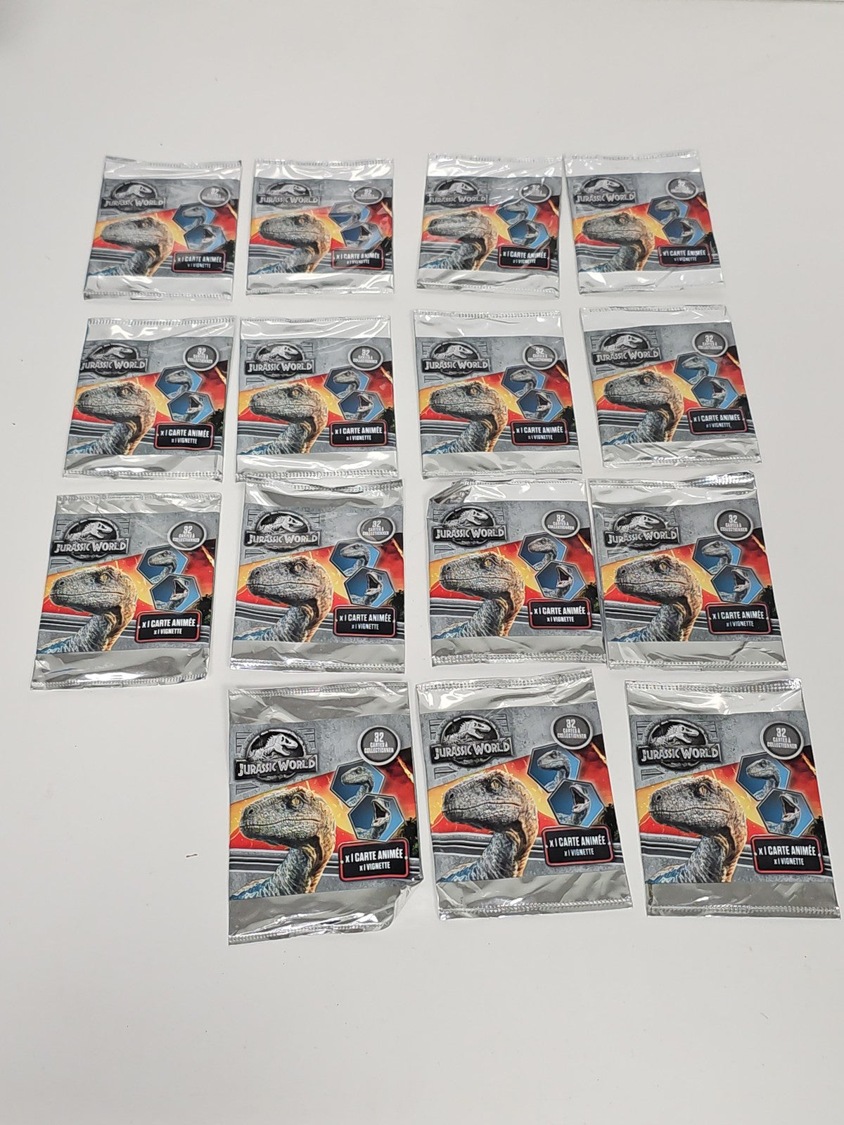 Lot 15 boosters scellés Jurassic World neufs, cartes jeu officiel Jurassic, sous