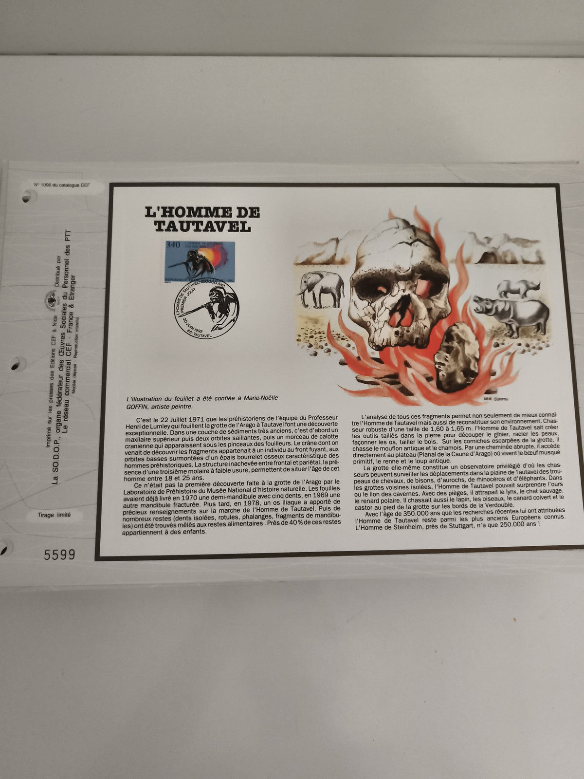 Feuillet CEF L'Homme de Tautavel philatélie tirage limité illustration