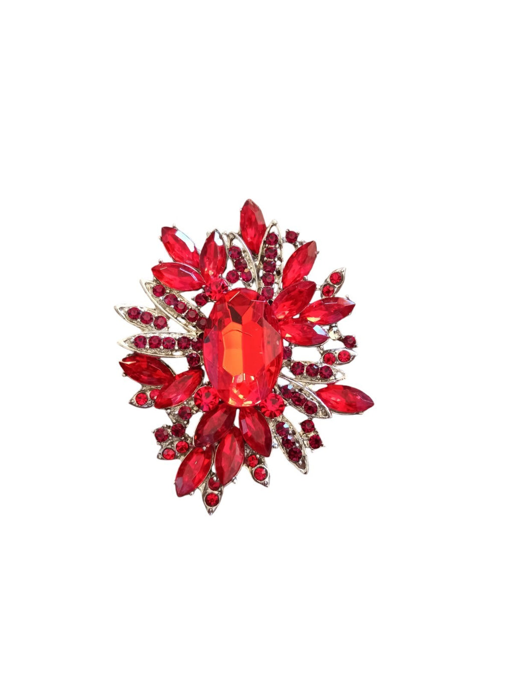 Broche vintage créateur japonais, strass rouges, style rétro élégant