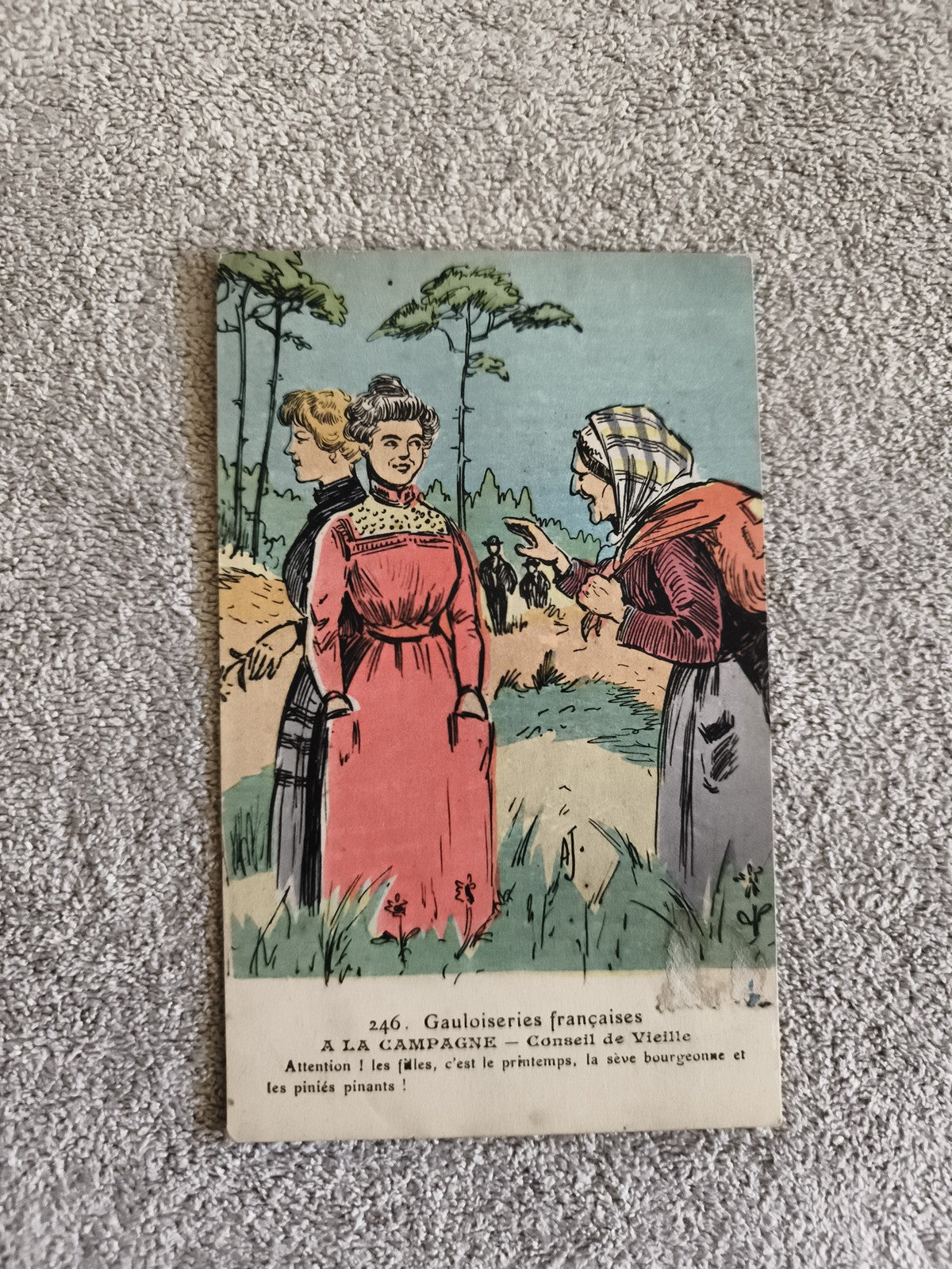 Carte postale illustrée Gauloiseries françaises A la campagne humour 246 CPA