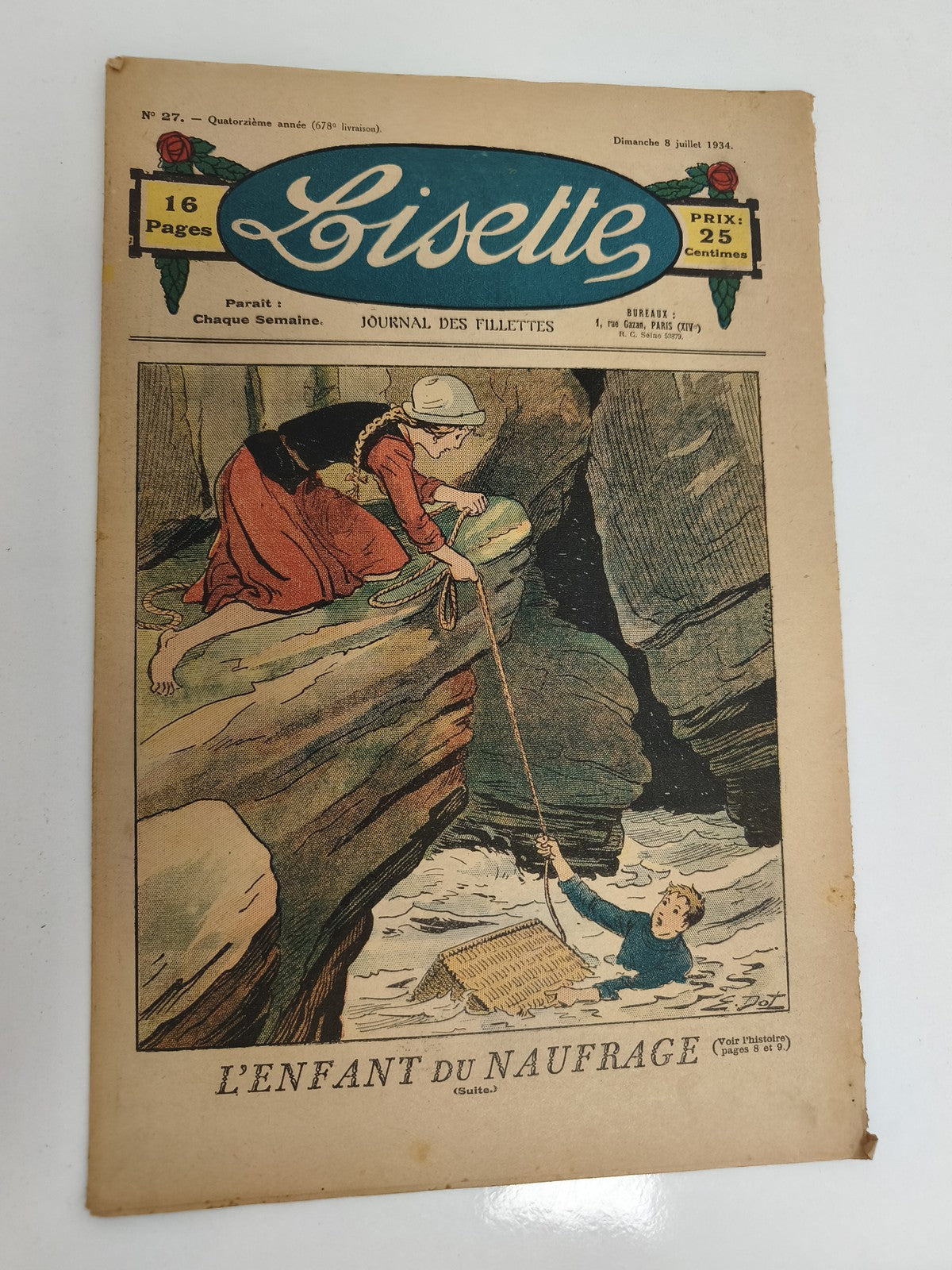 Ancien journal Lisette 1934 couverture illustrée vintage presse fillettes