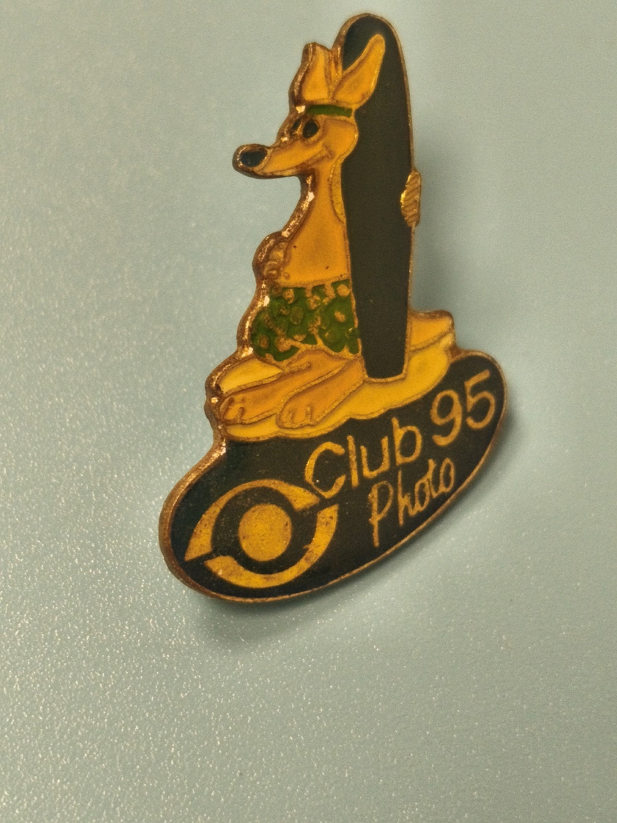 Pin's vintage Club 95 Photo kangourou surfeur, badge ancien collection