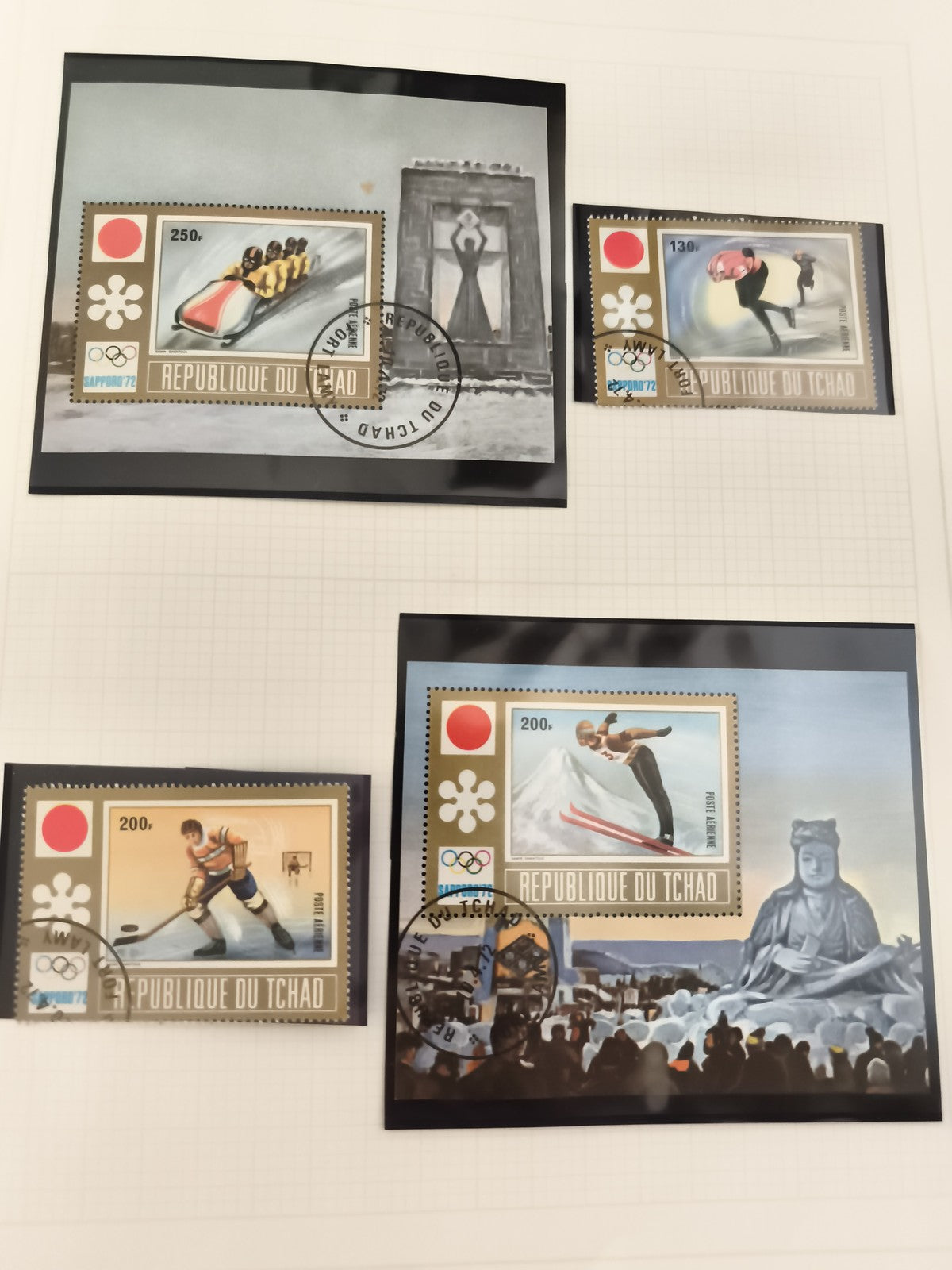 Timbres République du Tchad JO Sapporo 1972 sports d’hiver oblitérés