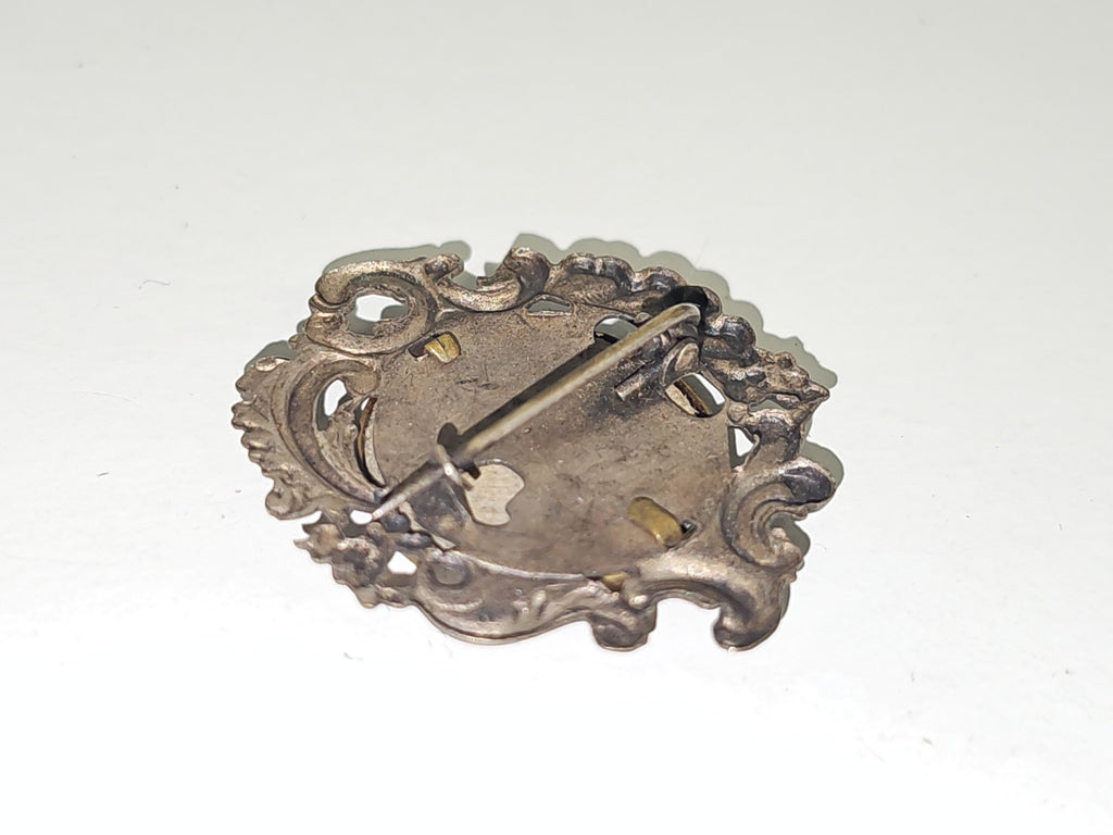 Broche mortuaire ancienne XIXe argent, bijou vintage, cabinet de curiosités rare