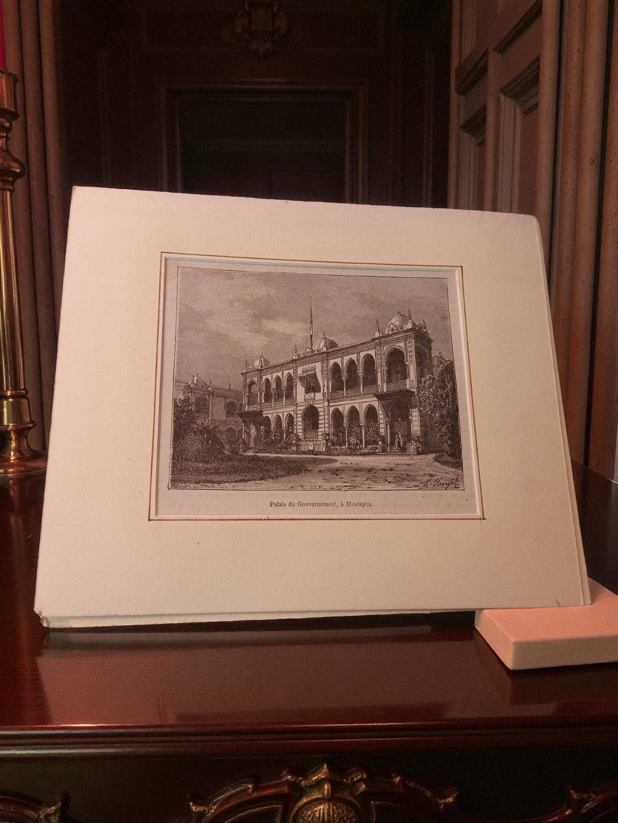 Gravure ancienne Palais du Gouvernement Mustapha, art rétro vintage déco