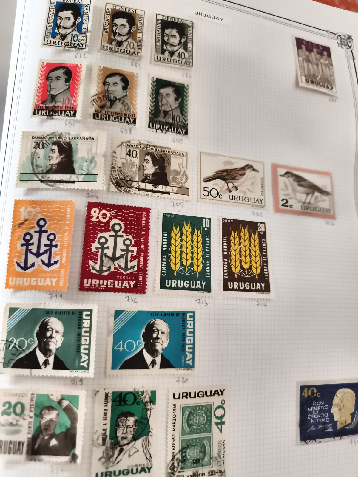 Lot 18 timbres anciens Uruguay XXe siècle philatélie thème personnages oiseaux