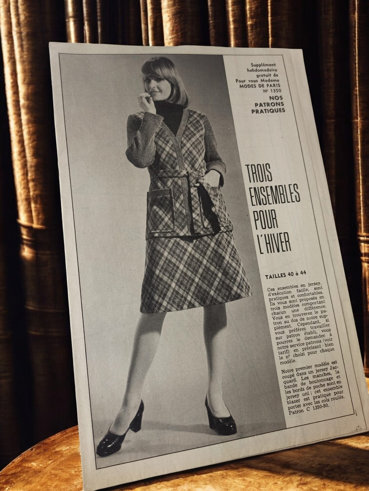 Patron couture ancien Modes de Paris n°1350, années 60, rétro hiver femme