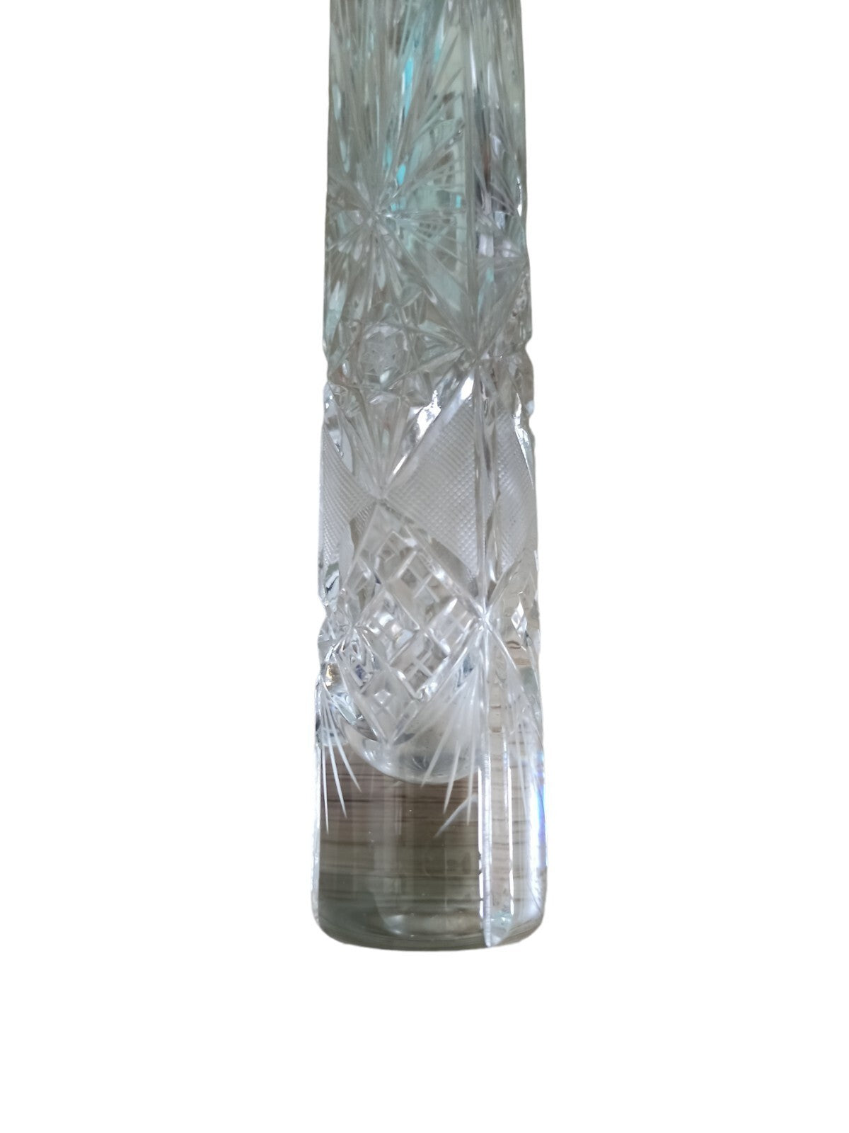 Vase cristal de Bohême taillé plomb Tchécoslovaquie 22 cm décor géométrique