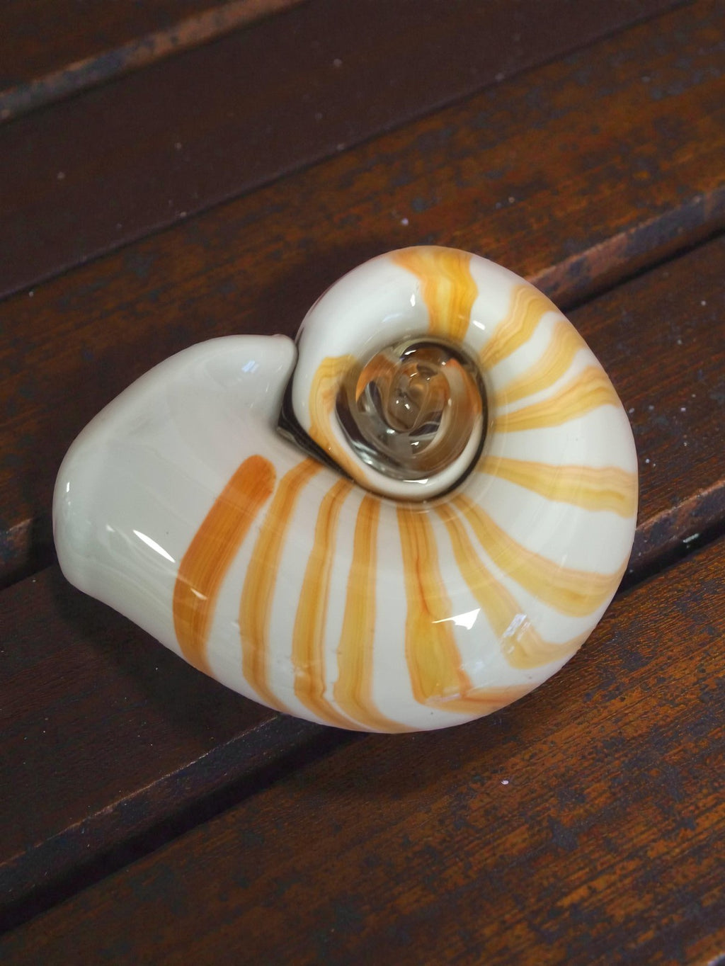 Vase coquillage Murano vintage, verre soufflé main blanc orange, Nautilus
