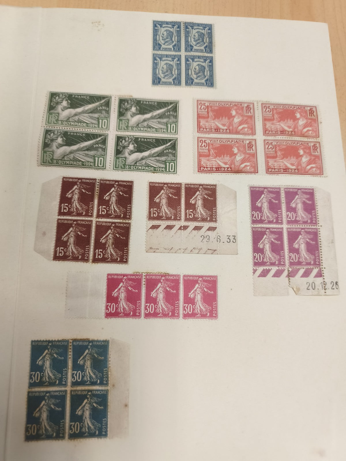 Lot timbres France années 1920 1930 Semeuse Olympiade Paris oblitérés