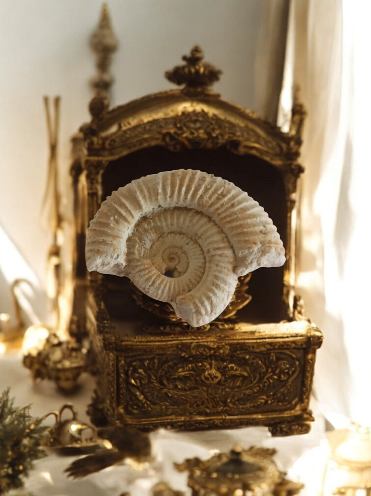 Ammonite fossile Jurassique spirale beige, pièce décorative naturelle