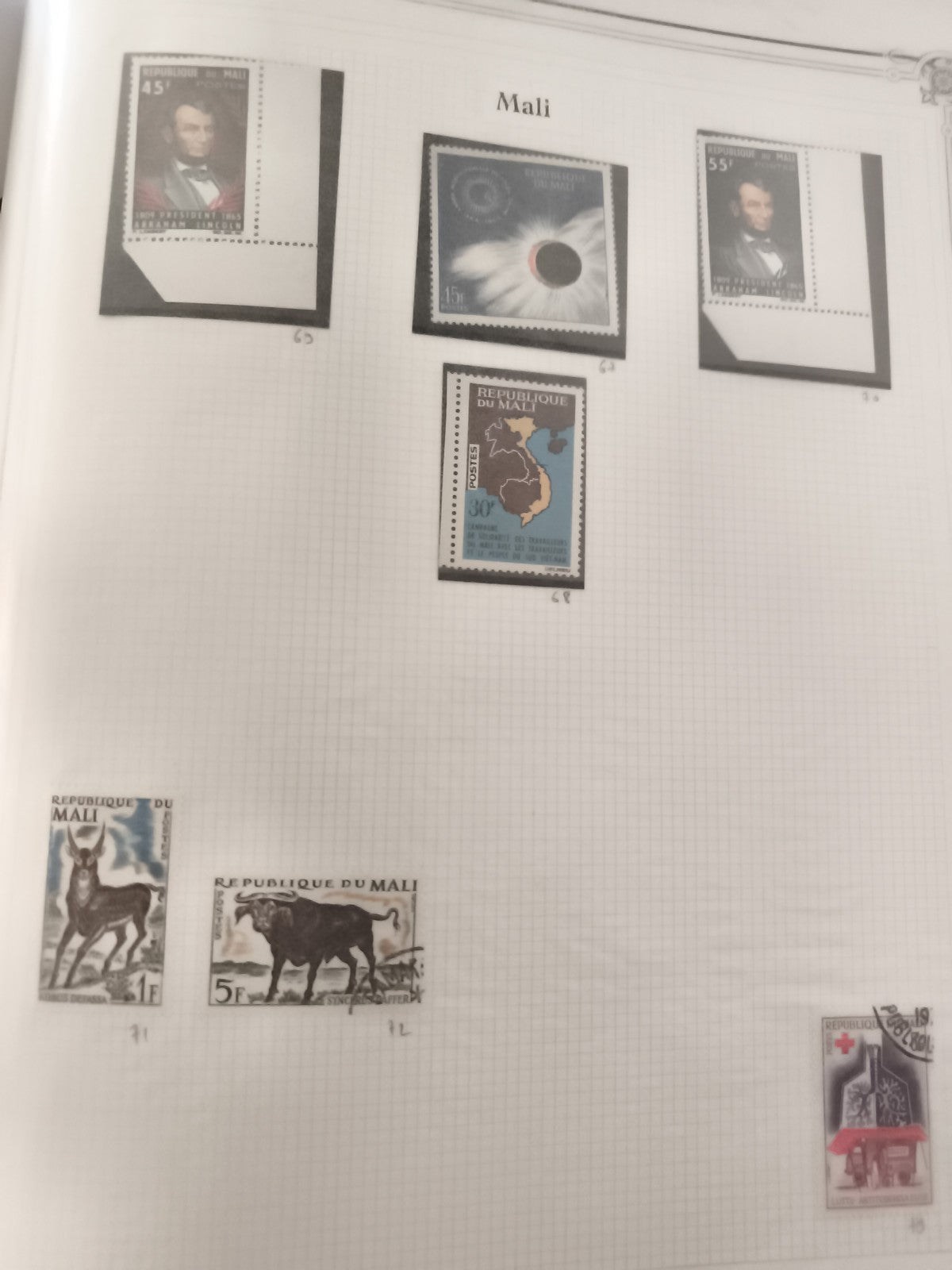 Timbres Mali République du Mali animaux, Abraham Lincoln, astrophysique