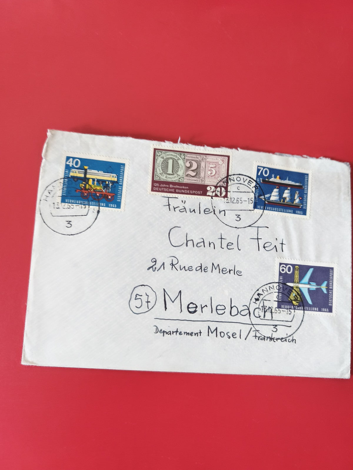 Enveloppe oblitérée timbres Allemagne 1965 thème transport maritime ferroviaire