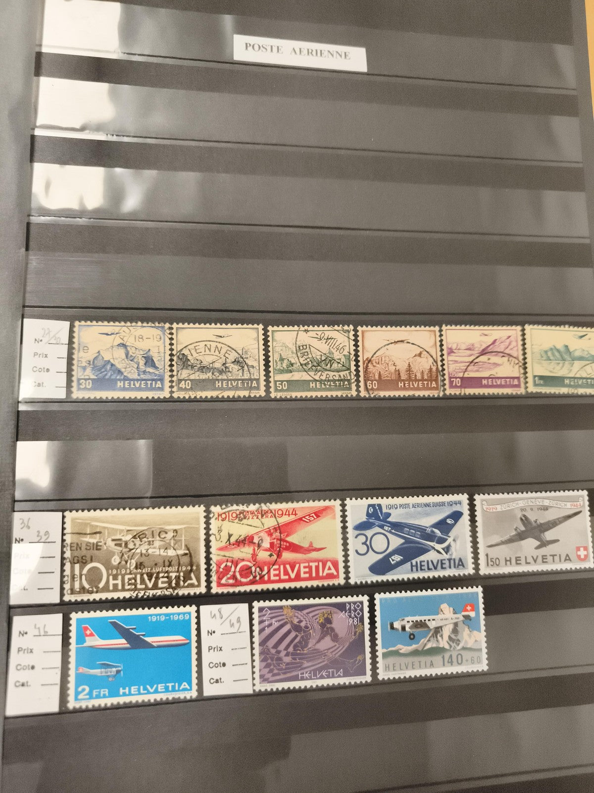 Lot timbres poste aérienne Suisse Helvetia oblitérés et neufs avion avionnage