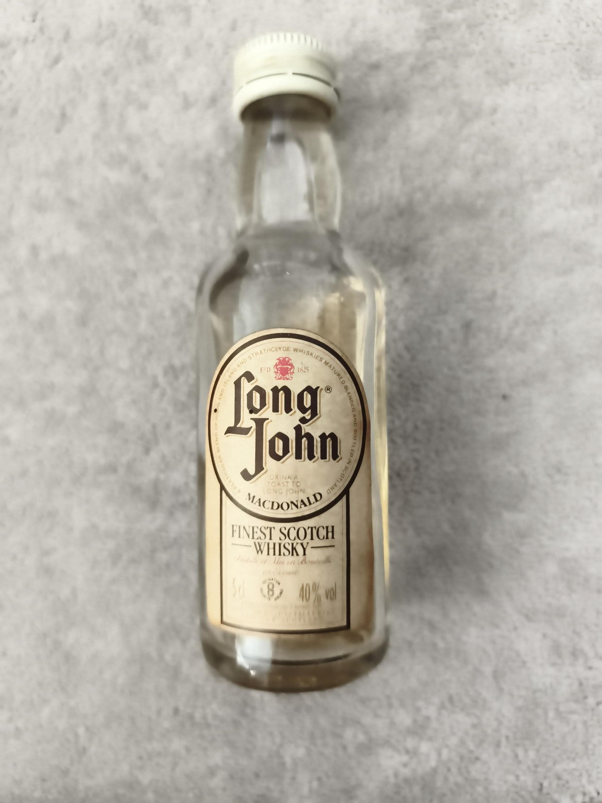 Mini-bouteille Long John whisky écossais 5cl 40% étiquette Macdonald